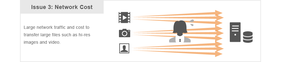 Large network traffic and cost to transfer large files such as hi-res images and video.