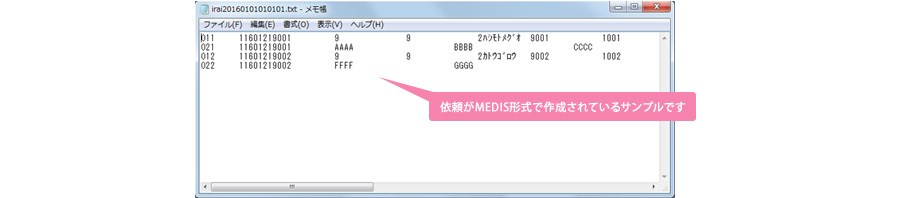 依頼がMEDIS形式で作成されているサンプルです