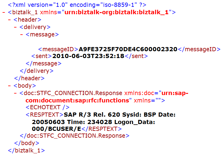 The bXML response of STFC_CONNECTION