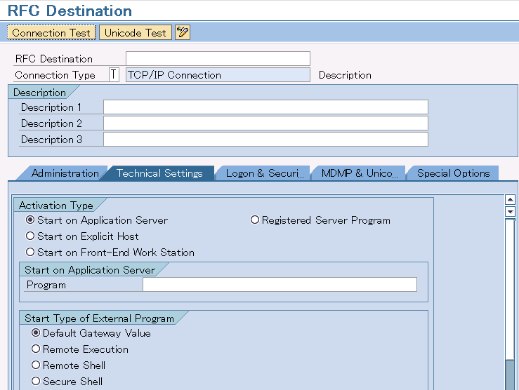 Register new RFC connection