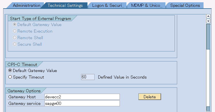 RFC connection connection setting